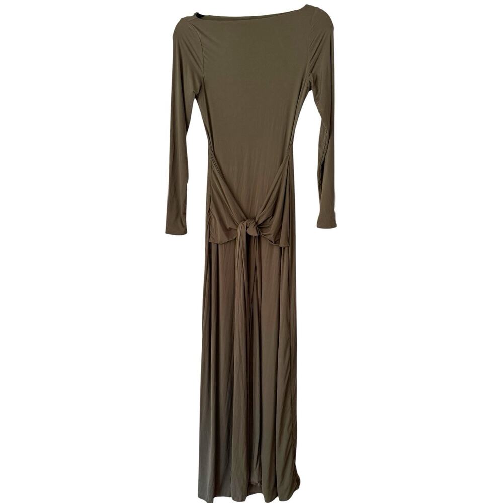 NWOT Naked Wardrobe Tie Waist Long Sleeve Maxi Dress Medium Green Stretchy - Picture 4 of 8